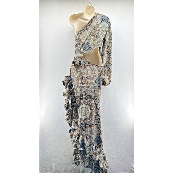 Bronx & Banco Sara Dress Size M Paisley Print One Shoulder Cutout Ruffle Hi Low - Picture 12 of 16